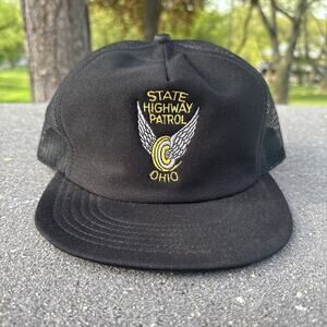 Vintage Ohio State Highway Patrol Snapback Hat Cap Police Mesh Trucker Black